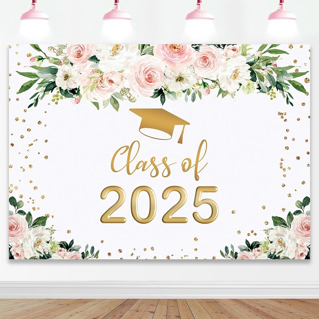 Mocsicka 2025 Graduation Party Backdrop Congrats Grad Class of 2025 Photo Backdrops Floral Gold Dots Graduation Prom Photography Background (6x4ft) Mocsicka 2025 Graduation Party Backdrop Congrats Grad Class of 2025 Photo Backdrops Floral Gold Dots Graduation Prom Photography Background (6x4ft)