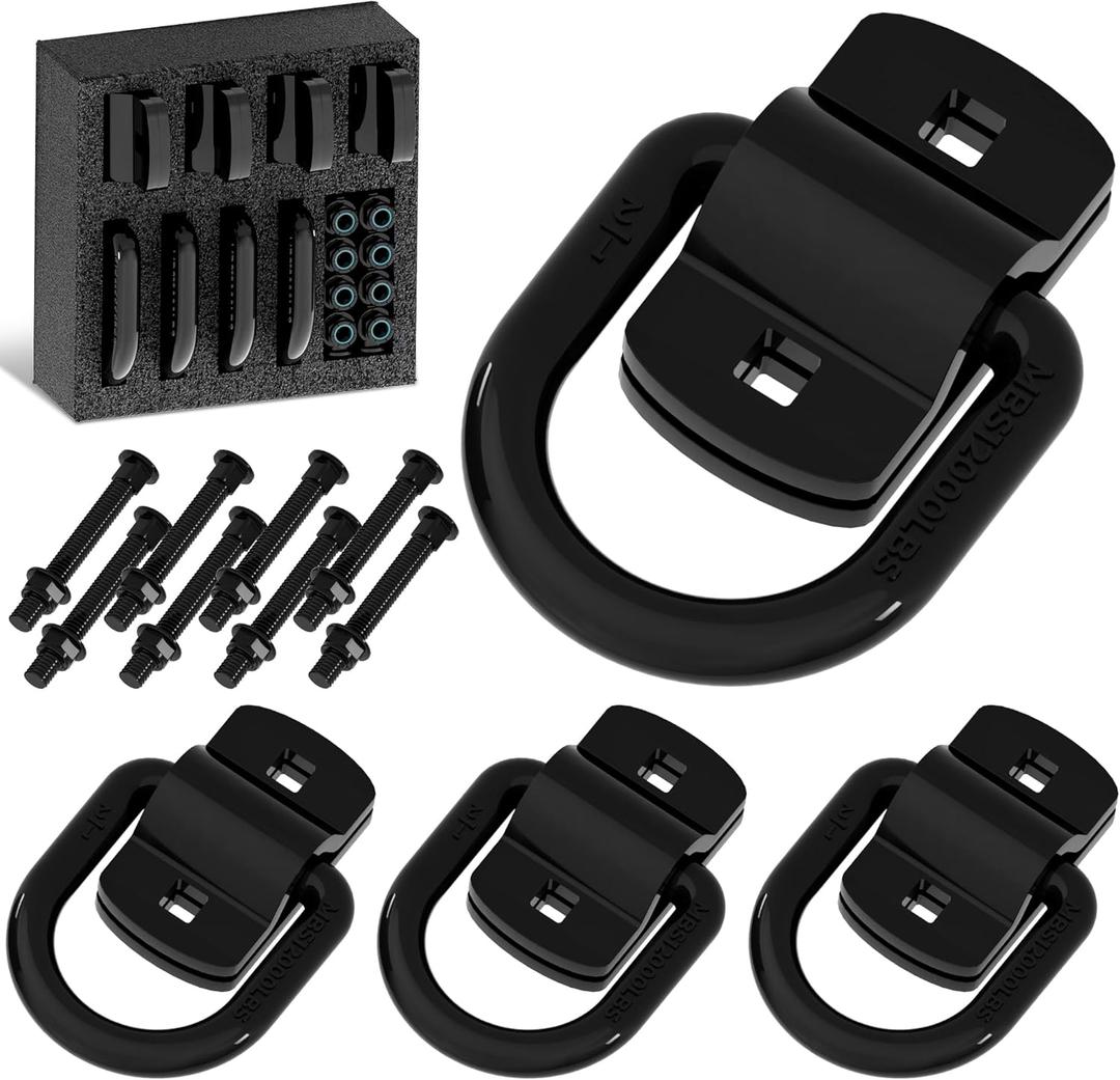 8 x 1/2" D Ring Tie Down Anchors Heavy Duty Bolt-On Forged D Ring, 12000Lbs Break Strength Tie Down Anchors Hooks for Trailers, Vans, Trucks, Rvs and Cargo Tie Downs with Screws & Bolts (4PCS)