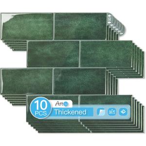 Art3d 10-Pack Heavy-Duty Peel and Stick Backsplash, 12.6 x 10.6 Inch Stick on Wall Tiles for Kitchen Bathroom Countertop Decor, Dark Green