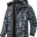 Men's Mountain Winter Coat Warm Fleece Ski Snow Jacket Waterproof Raincoat with Hood (Army Green Camo)