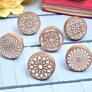 IndianShelf 18 Pack- Boho Knobs- Wood Knobs for Cabinets and Drawers- Natural Wooden Dresser Knobs- Boho Wooden Knobs- Unique Wood Drawer Pulls- Boho Drawer Knobs and Pulls- Cabinet Door Handles (Floral Brown)