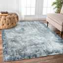 5' x 7' Washable Area Rug - Low Pile Soft Vintage Indoor Rug for Living, Dining or Bedroom - Lightweight Carpet with Non-Slip Backing - Foldable for Easy Placement, Blue