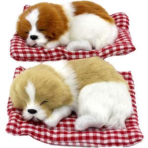 2Pcs Sleeping Dogs on Pad Doll Toy, Cute Mini Puppy on Pad with Woof Sounds Decor Hand Toy Gift for Kids Boys Girls