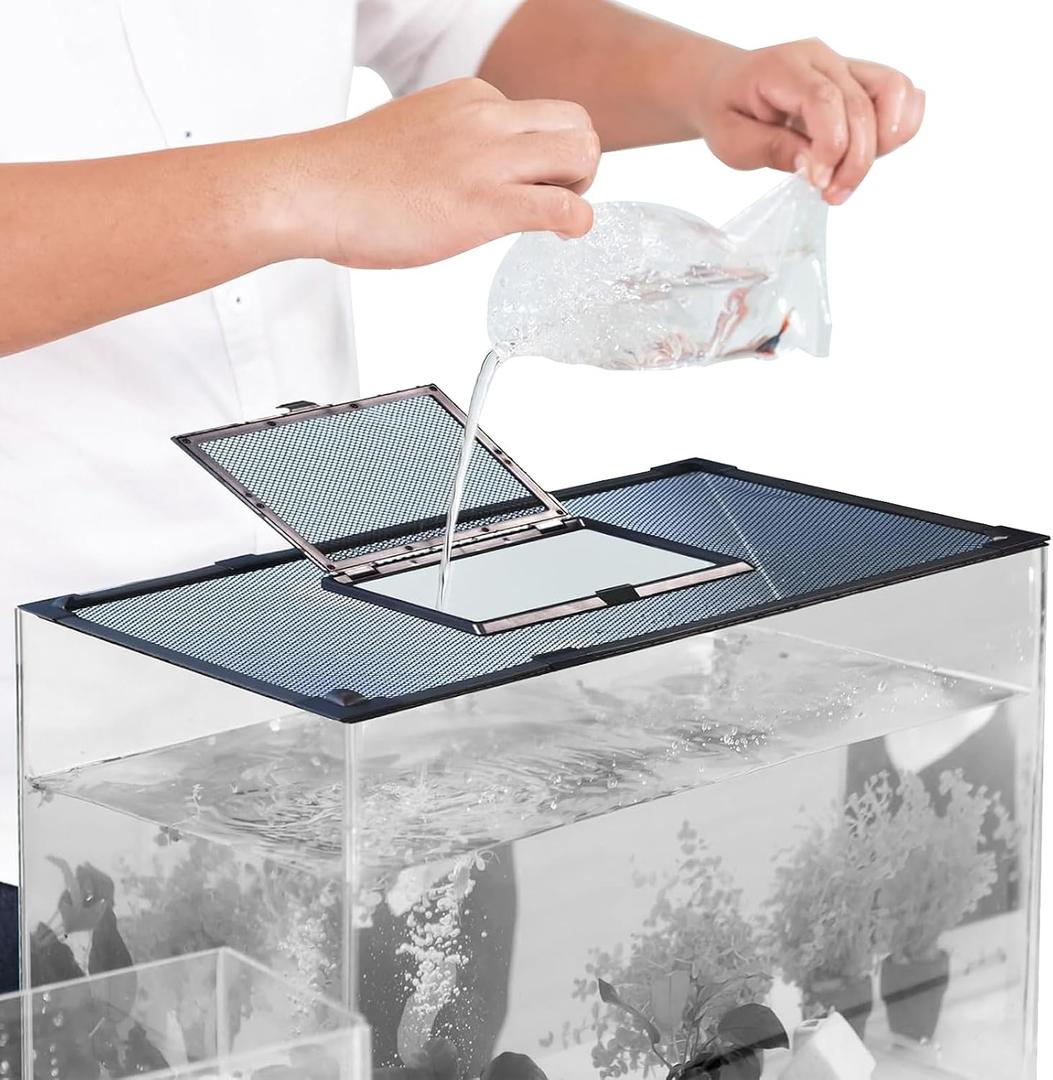 Fish Tank Lid Magnetic Aquarium Net Cover with Feeding Window 5-50 Gallon Aquarium Lid Anti-Jumping Net for Fish 11.8 FT DIY Magnetic Aquarium Cover (Black)