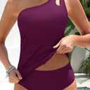 Talisea Two Piece Tankini Bathing Suit One Shoulder Swimsuit for Women Tummy Control Swimwear (Red, M)