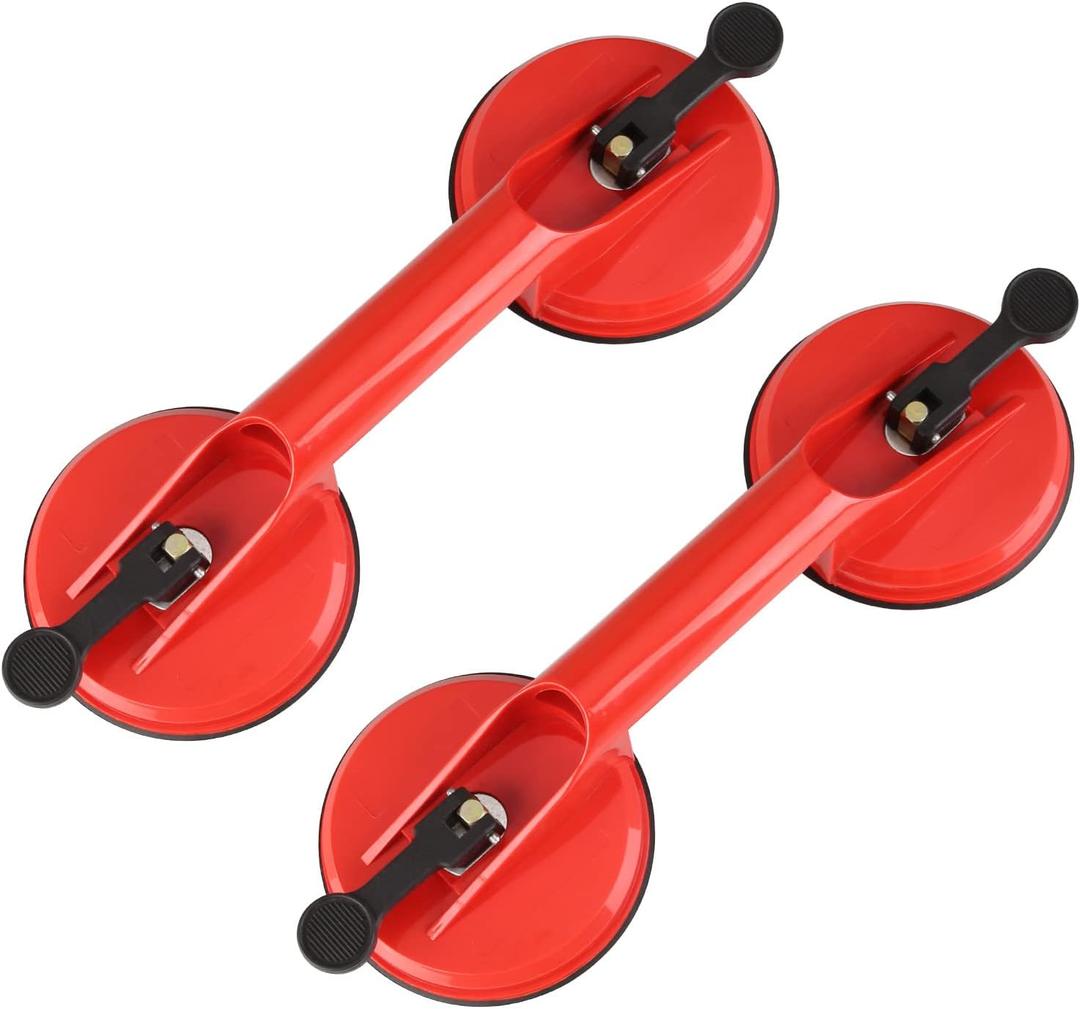 Olympia Tools Glass Suction Cups Heavy Duty Plastic Vacuum Plate Handle Glass Holder Hooks to Lift Large Glass/Tile Suction Cup Lifter/Moving Glass/Pad for Lifting/Dent Puller (2 Pack) (Red)
