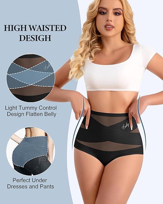 Women's High Waisted Underwear Postpartum Stretch Full Coverage Breathable Briefs Panties (X-Large, Black)