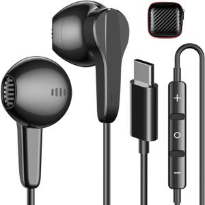 USB C Headphones Wired Earbuds with Mic & Volume Control for iPhone 17 16 15 Pro Max Galaxy S26 S25 S24 S23 S22 Ultra, HiFi Stereo Magnetic Type C Earphones Plug-in in-Ear Headset for iPad Pro/Android