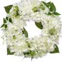 Briful Hydrangea Spring Wreaths for Front Door, 16.5'' White Hydrangea Artificial Door Wreaths for Home Mantle Wall Farmhouse Decor