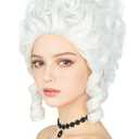 Colonial Wigs for Women White Victorian Court Vintage Wig Baroque Fluffy Beehive Wigs Halloween Costume Party Dress Wig