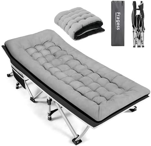 Fragess Portable Camping Cot, Sleeping Cots for Adults, 28" Extra Wide Folding Cot Max Load 600LBS with Thick Mattress, Portable Camping Bed for Outdoor Camp/Office, Home Nap (Black+Grey)