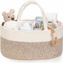 Diaper Caddy Organizer, Empty Gift Basket for Newborn Essentials, Baby Storage Basket, Stylish Gift Bag for Baby Shower, Boys and Girls  Small, White and Beige Brown (Small - 14.2"L x 8.7"W x 7.1"H)