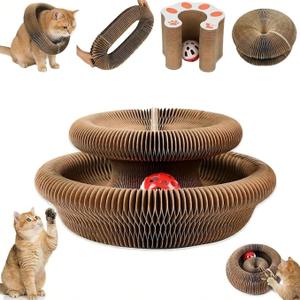 Kitlty Kurliz Cat Toy,Magic Organ Cat Scratcher Board,Foldable Recyclable Cat Accordion Toy,Interactive Scratch Pad with Toy Ball,Interactive Cat Toys for Indoor Cats Exercise & Anxiety Relief (1 PCS)