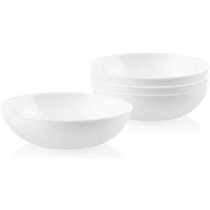 Corelle 4-Pc Meal Bowls Set Service for 4, Durable and Eco-Friendly 9-1/4-Inch Glass Bowls, Compact Stack Bowl Set, Microwave and Dishwasher Safe, White, 46 Ounces
