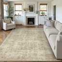 6x9 Washable Area Rug Beige Vintage Living Room Bedroom Indoor Carpet Distressed Retro Non Slip Low Pile Soft Large Throw Rug for Dining Room Office Dorm Decor