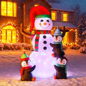 VIVOHOME 6FT Christmas Inflatable Outdoor Decoration, Snowman with Penguin, Navidad Blow Up Yard Decor with Built-in LED Light for Lawn, Garden, Party