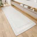 AMOAMI Waffle Bathroom Runner Rugs, Long Bath Mat Non Slip 24''x72'' White