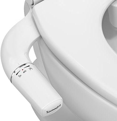 SAMODRA Ultra-Slim Hygienic Bidets Attachment for Existing Toilets - Adjustable Fresh Water Pressure Self Cleaning Nozzle Easy to Install, Silver
