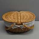 Wicker Picnic Basket with Removable Liner, Empty Picnic Baskets with Lid, Vintage-Style Picnic Hamper with Folding Woven Handle for Picnic, Camping, Outdoor, Halloween, Thanks Giving, Birthday (Cream)