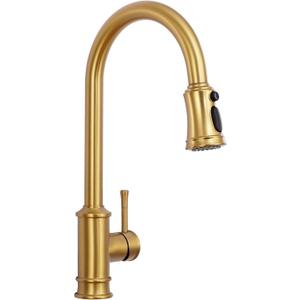 Gold Brushed Nickel Kitchen Faucet with Pull Down Sprayer, Vintage 3 Mode Sprayer Kitchen Sink Faucet for Praticial Use, Antique Farmhouse Style, Deck Mount