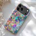 MERRO for iPhone 17 Pro Case - Wireless Charging Compatible - Dual-Layer Hard Shell & Silicone Cover - Protective Phone Case with Cute Wildflower Designs for Women - Prismatic Mosaic