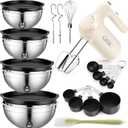 Lord Eagle 5-Speed Hand Mixer Electric Heldhand With Bowls Set, 300W Compact Mixer for Baking, Stainless Steel Mxing Bowl Measuring Cups Spoons (Universal)  (with bowl set)