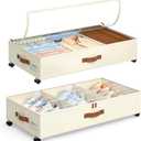 Yecaye Under Bed Storage with Wheels, 2Pack Under Bed Storage Containers with Adjustable Dividers & Clear Lid, Rolling Underbed Organizer Bins Drawers for Clothes, Shoes, Blankets(33.3 x 16.5 x 6.7in) (Beige)