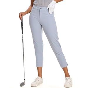 M MOTEEPI Womens Golf Pants with Pockets Ankle Length Pants for Women Quick Dry Women's Travel Pants Lightweight Athletic Work Pants Light Grey Size 14