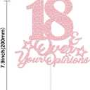 18th Birthday Cake Topper Rose Gold Glitter Happy 18th Birthday Party Decorations 18 Years Old Cake Decorations 18 & Over Your Opinions Cake Topper Funny Gifts for Girls