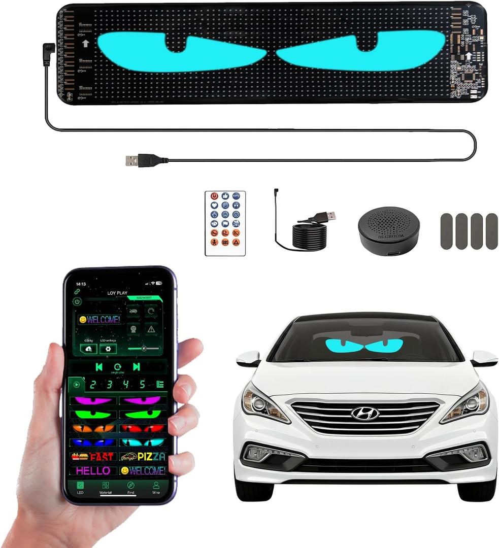 wonhag 1PCS Devil Eyes LED Sign for Car Windshield, 14''x4'' Programmable Truck Car Eyes Animated LED Matrix Panel with App & Voice Control for Windows of Cars Trucks