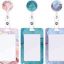 3 Set Heavy Duty Badge Holder with Retractable Reel, Marble Retractable ID Badge Holders with Clip Name Key Card Holder Case for Teacher Nurse Doctor Student Office Gift for Coworkers