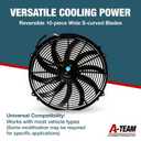 A-Team Performance 16" Electric Radiator Cooling Fan Kit - Reversible Push-Pull & 3000 CFM - 10 S-Curved Blades & Thermostat Control - Fan Mounting Kit & Universal Fit - 12V, 3-Pin Connector