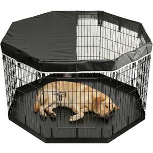PJYuCien Dog Playpen with Top Cover and Bottom Pad - Metal Foldable Exercise Pen, 8 Panels 36" H x 24" W Indoor Outdoor Pet Fence Puppy Crate Kennel, Black