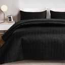 Whale Flotilla Silky Soft Satin Quilts Queen Size, Luxury Reversible Lightweight Bedspreads Covelets for All Seasons, Leaf Stitched Pattern Bedding Set with Satin Pillowcases, Black (Full/Queen(94"x88"))