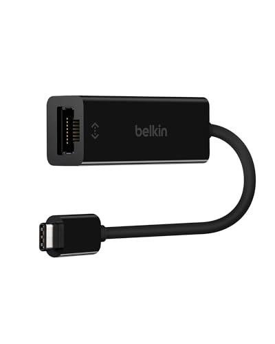 Belkin USB-C to Ethernet Adapter, Gigabit Ethernet Port Compatible w/ USB-C Devices, USB-C to Ethernet Cable for MacBook Pro & Dell XPS 13” Laptops, Ethernet USB-C Hub, Ethernet USB-C Adapter - Black