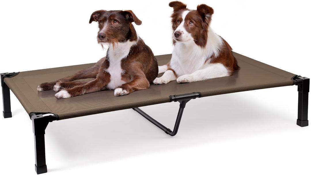 Heeyoo Elevated Dog Bed, Cooling Raised Pet Cot with Chew Proof Washable Breathable Mesh and Metal Frame, Portable Dog Cot Bed with No-Slip Feet for Outdoor or Indoor Use (60"L x 36"W x 9.3"H, Brown)