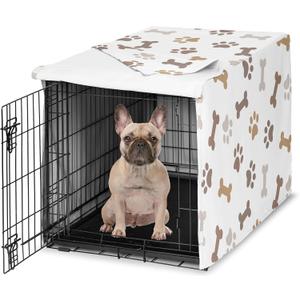 Sweet Jojo Designs 30in. Small/Medium Dog Crate Cover (Bones and Paw Prints) Pet Cage, Kennel Covers (Modern, Cartoon, Doggy, Puppy, Neutral, Paws Print, Whimsical, Brown, Tan, Grey, Taupe and White)