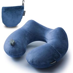 Inflatable Neck Pillow Airplane, Comfortable Inflatable Travel Neck Pillows for Airplanes Traveling on Plane, Soft Plush Cover Head Neck Rest Sleeping Long Flight for Car Train Office Home (Medium, Dark Blue)