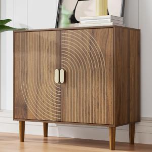 Sideboard Buffet Cabinet with Storage,Sideboard Buffet with Doors and Adjustable Shelf,Wooden Storage Cabinet, 31.3W x 15.0D x 30.6H (Walnut)