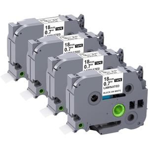 TZe-241 Label Maker Tape 18mm 0.7 Laminated White Replacement for Brother P-Touch Label Maker Refills TZe241 Black on White 3/4 Inch TZe Tz Tape Work with Brother PT-D400 PTD410 PTD600, 4-Pack