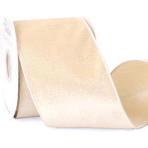 Ribbli Ivory Velvet Wired Ribbon 4 Inch Velvet with Satin Christmas Ribbon for Gift Wrapping Christmas Tree Decoration Crafts Wreaths Supplies-Continuous 10 Yards