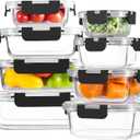 8 Pack Borosilicate Glass Food Storage Containers with Lids, Glass Meal Prep Containers, Airtight Bento Lunch Boxes with Leak Proof Locking, Oven, Freezer and Dishwasher Safe, BPA Free, 5-35oz (Deep Black)