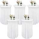 5 Pack White Cocktail Table Covers - 32 x 43 Inch Stretch Spandex Cocktail Tablecloths with Skirt Round Stretch High Top Table Cloths for Party, Bar, Pub, Wedding, Banquet, Birthday