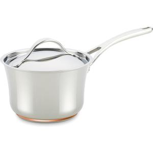 Anolon Nouvelle Stainless Steel Sauce Pan/Saucepan with Lid, 3.5 Quart, Silver