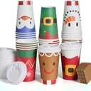 JOYIN 17 Pcs Christmas Disposable Cups with Sleeves and Lids, 4 Designs Xmas Drinkware 16 oz Paper Cup For Hot Chocolate Coffee Cold Beverage Tableware Holiday Winter Party Supplies Decoration