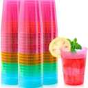QIANQUEYUE 100 Count 10oz Disposable Tumblers Neon Cups for Party, 10oz Disposable Hard Multicolor Plastic Cups, Plastic Margarita Glasses