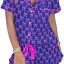 KevaMolly Womens Christmas Lounge Sets Candy Cane Print Pocketed Knotted PJ Set Short Sleeve Xmas Top and Shorts S