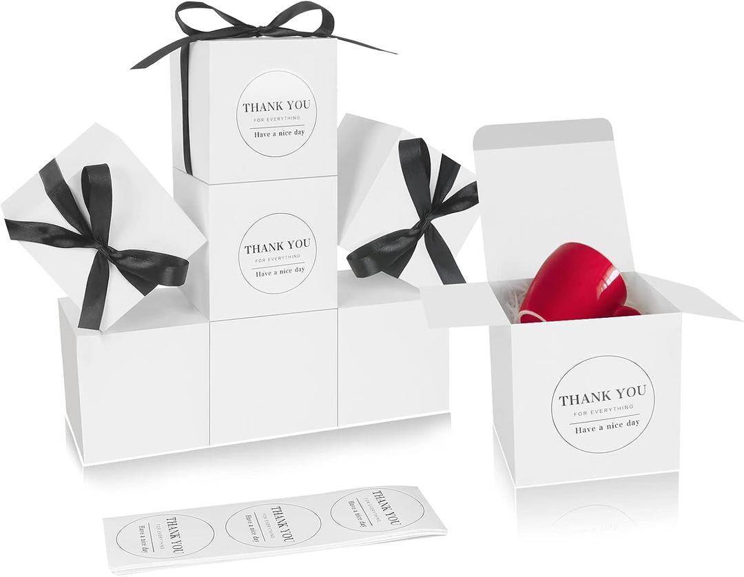 COTOPHER Small Gift Boxes 60 Pack 4x4x4 inches White Gift Boxes with Lids for Gifts, Crafting, Wedding Party Favor, Cupcake Boxes, Candy, Bridesmaids Proposal Box with Ribbons and Stickers (White, 60)