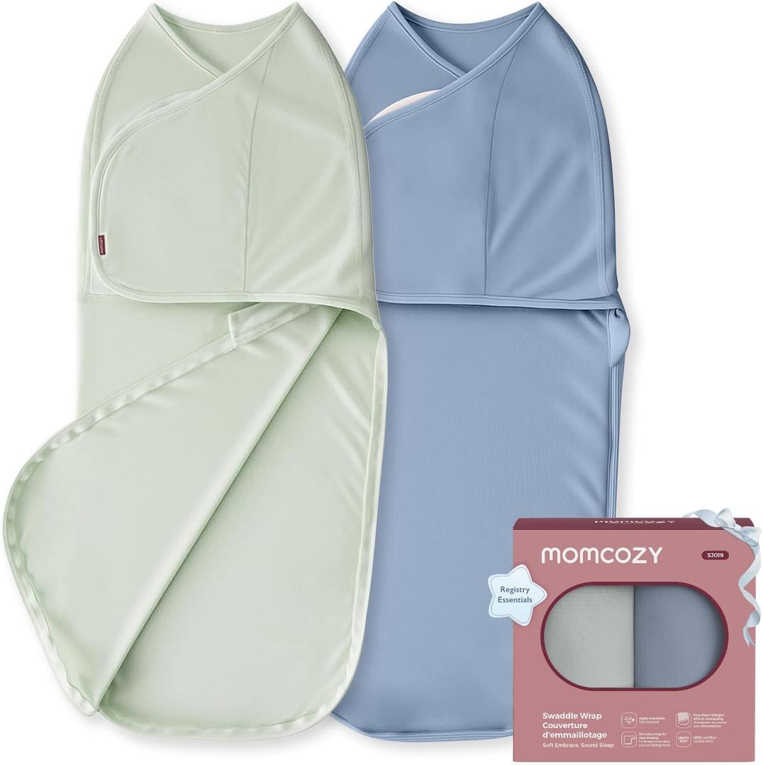 Momcozy Swaddles for Newborns, Quiet Fastener Swaddle Suitable for Infant 0-3 Months, New-Parent-Friendly Sleep Sack, Reduce Startle Reflex, Newborn Boys Girls Registry Essentials, 2-Pack, Serenity, One Size