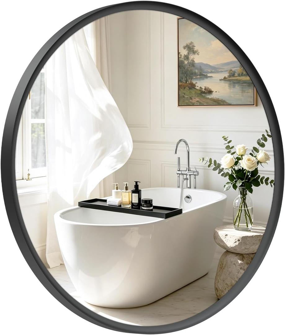 Round Bathroom Mirror 30 Inch Black Circle Mirror Over Sink Vanity